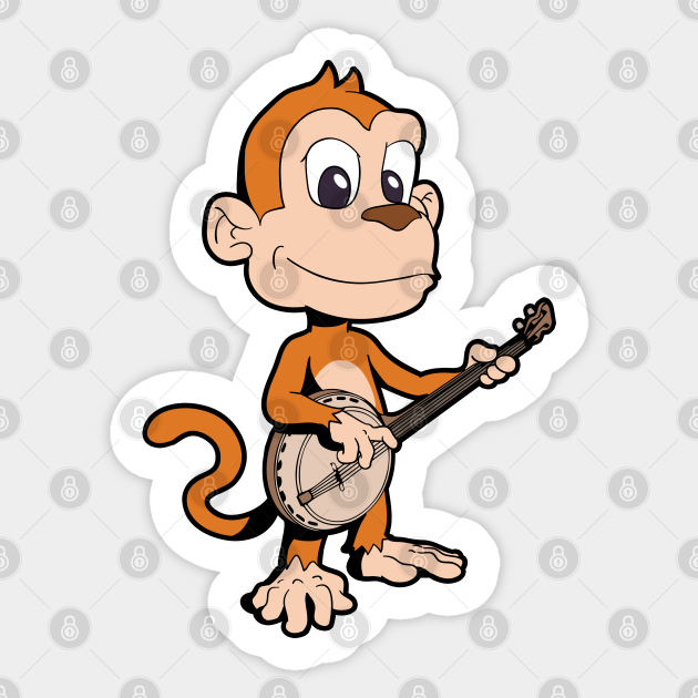 Comic monkey playing banjo - Flute Player - Sticker | TeePublic